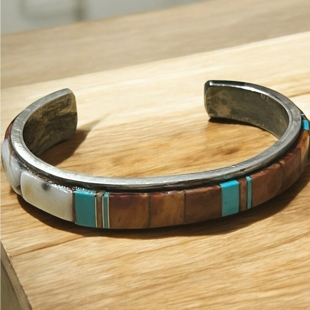 Elegant Silver and Multicolor Inlay Bracelet☑️